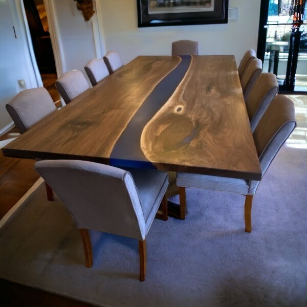 Blue river epoxy dining table 2m x 1m modern handmade resin design