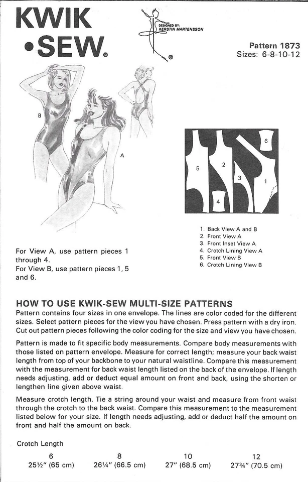 Vintage Uncut Kwik Sew Sewing Pattern # 1873 Misses' Swimsuit Sizes: 6-8-10-12 - Image 3 of 3