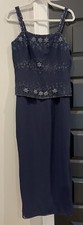 MARSONI Dress Gown Blue Beaded Chiffon Bottom Hide Belly Mom Bride 12