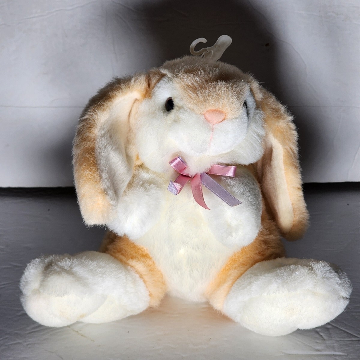 Lemonwood Asia Peach & White Bunny Rabbit Pink Bow Vintage Plush