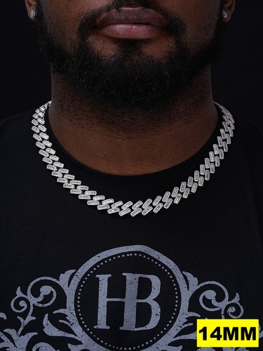 Baguette MOISSANITE Real Miami Cuban Link Chain Iced Solid 925 Silver Necklace - Picture 3 of 24