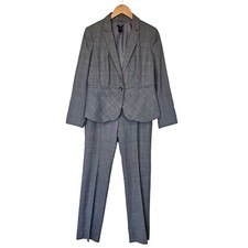 Ann Taylor Signature Plaid Blazer Jacket Pant 2pc Suit Set Gray Women's S/M