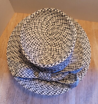 Wearable Vintage Frank Olive Neiman Marcus Straw Wide Brim Black Polka Dot Bow Women main image 4
