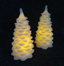 Two Small 7 in. Light Up Christmas Trees Village or Tabletop Display