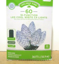 Holiday Time 60-Count 16-Function Cool White LED C9 Christmas Lights New 