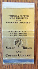 POCKETBOX MATCHBOX COVER: VOLCO BRASS & COPPER KENILWORTH, NEW JERSEY EMPTY -C15
