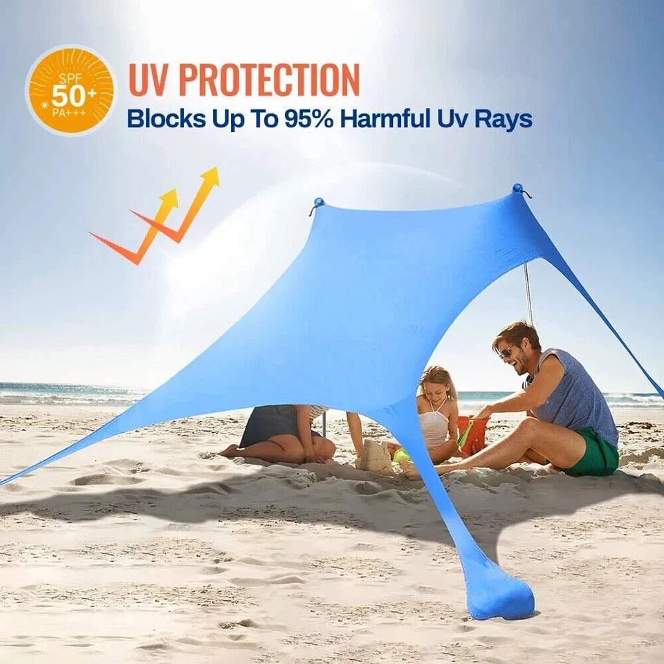 Carpas de playa portátiles toldo parasol UPF 50+ refugio para el sol al aire libre con bolsa de arena Foto 2 de 4