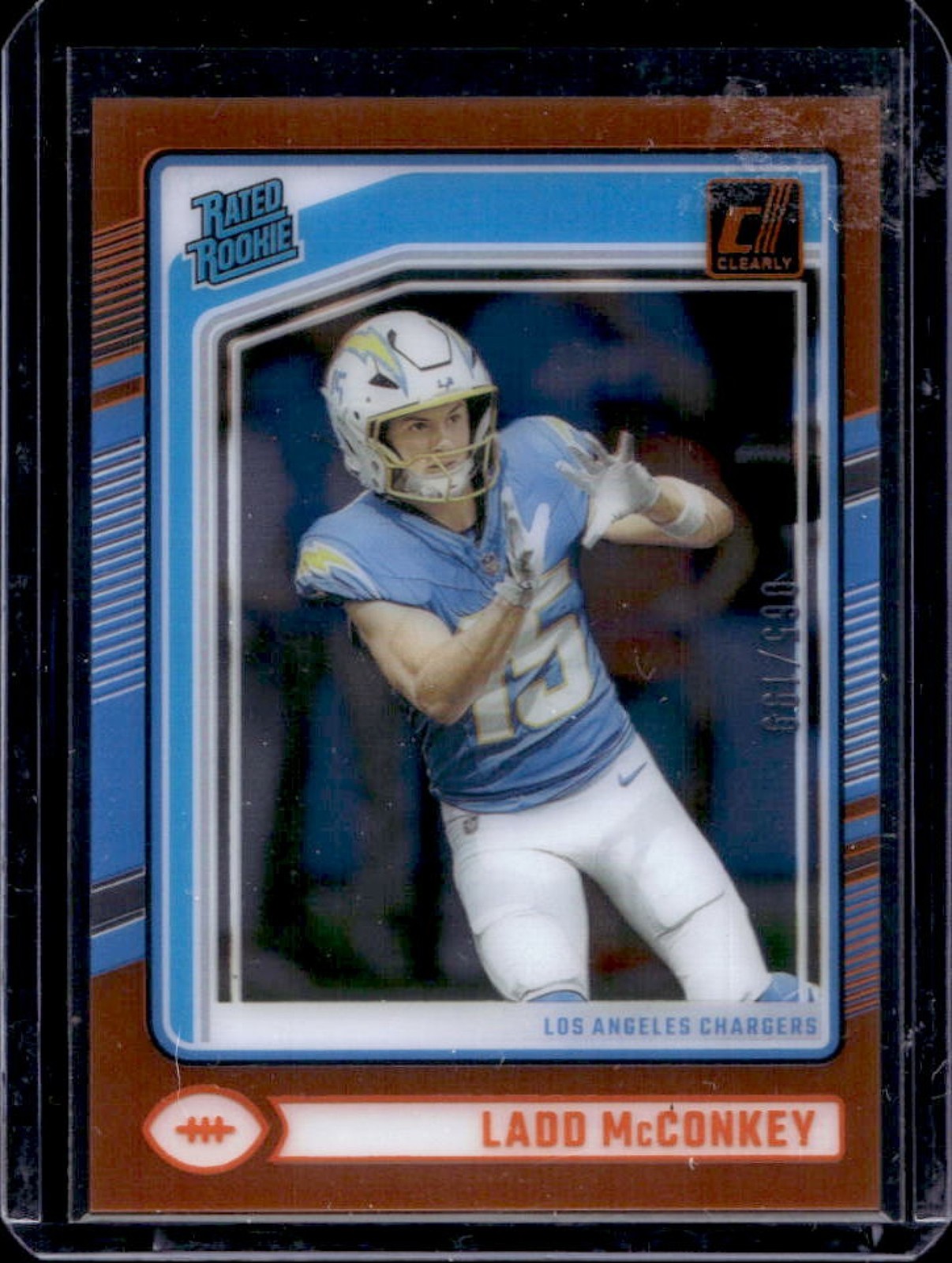 2024 Panini Clearly Donruss Ladd McConkey Orange Rated Rookie #65/199 Chargers