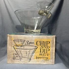 Anchor Hocking Clear Crystal Glass Vintage Chip & Dip Set 11" Bowl Brass Holder