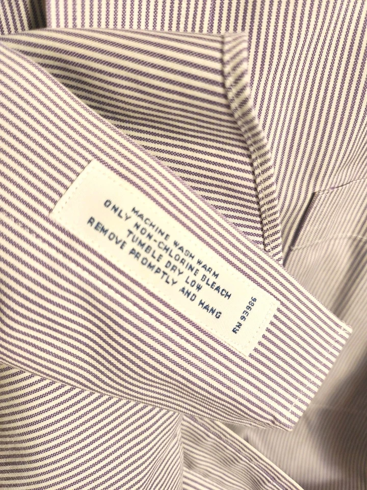 Brooks Brothers Shirt Mens 17-36 Striped Purple Button Up Polo Business - Image 3 of 4