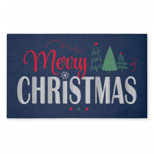 Merry Christmas on Navy Blue 18 In. X 30 In. Polyester Non-Slip Outdoor Door Mat