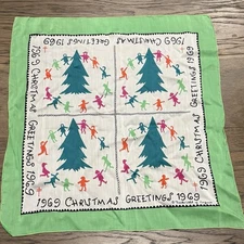 Vintage 1969 Frankie Welch Christmas Greetings Scarf Virginia Designer 20”x21”