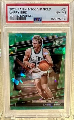 Panini 2024 NSCC VIP Gold Larry Bird #21 Green Sparkle Prizm /99 PSA 8 Celtics