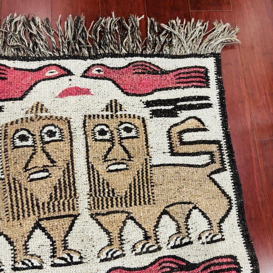 Vtg Ethiopian Lion of Judah Tapestry Hand Woven Wool Rug Wall Hanging 33” x 56” - Image 3 of 4