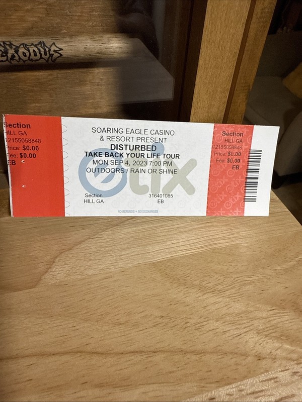 Disturbed 2023 Unused Concert Ticket Stub