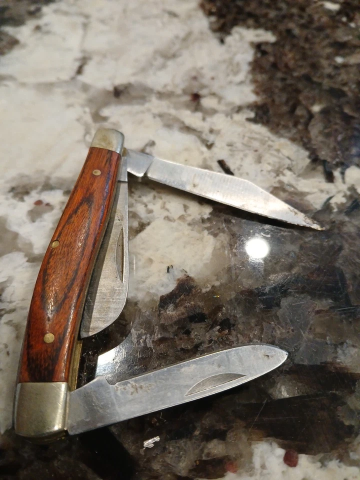 SHEFFIELD 3 Blade POCKET KNIFE SS Wood Handle Vtg ENGLAND 3.25" Bonus Two Extra - Image 3 of 4