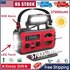Hand Crank Emergency Solar IPX3 Weather Radio 5200mAh Power Bank Charger Light