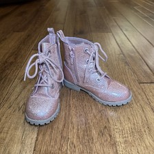 Toddler Girls Pink Glitter Zippered Combat Boots Size 9c - EXCELLENT