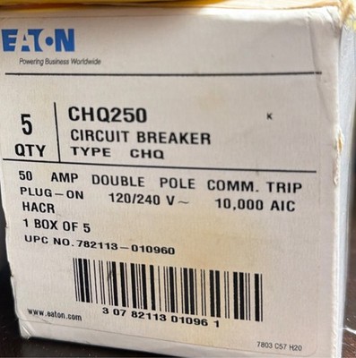 Eaton CHQ250 Circuit Breaker 50 Amp 2 Pole 120/240V Type CHQ (5-pack)