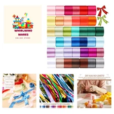 40 Rolls Satin Ribbons Colorful Fabric Ribbons Assorted Solid Rainbow for Gif...