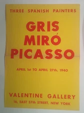 1940 Valentine Gallery "Three Spaniards" Flyer  Picasso Miro Gris  RARE WWII Era