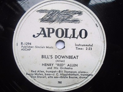Henry Allen Bill's Downbeat 78 Apollo R1296 VG 1950s as Henry Red Allen, US p...
