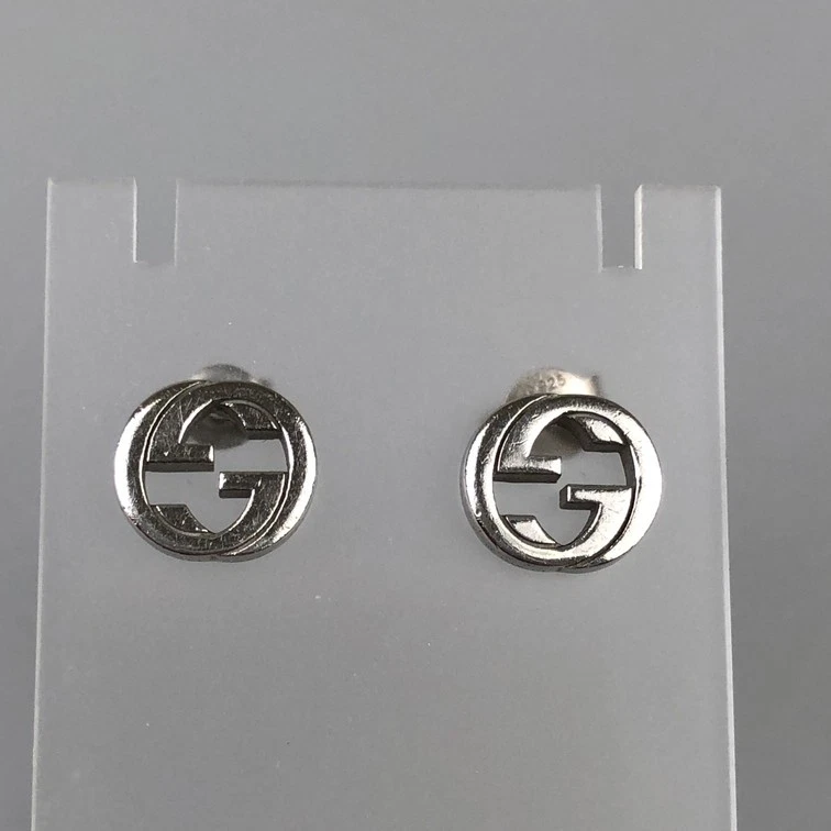Boucles d'oreilles GUCCI imbriquées G argent AG925 9mm x 10mm accessoires pour femmes