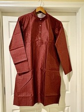 Indian Pakistani Men s Kurta Maroon Size L Gold Pajama
