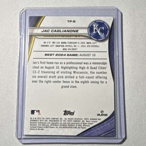 Topps 2024 Bowman's Best Jac Caglianone Royals Top Prospects Insert #TP-6 🔥🔥🔥 - Picture 2 of 7