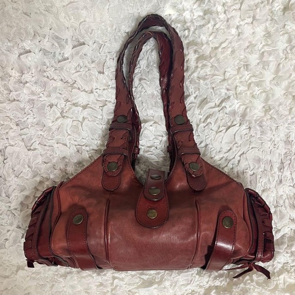CHLOE Silverado Leather Handbag Red Wine Vintage Y2K Rare Unisex Used GC JAPAN