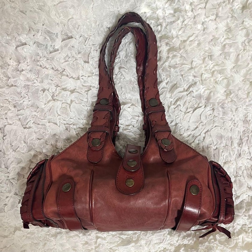 CHLOE Silverado Leather Handbag Red Wine Vintage Y2K Rare Unisex Used GC JAPAN