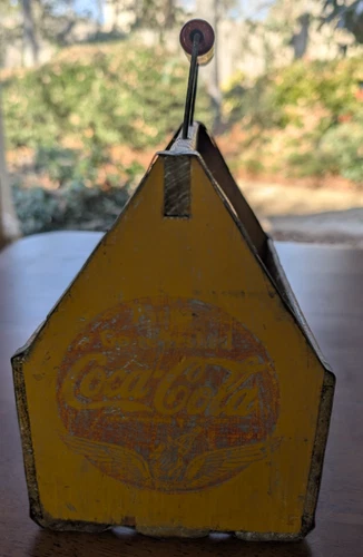 VINTAGE Wood Coca-Cola War-Time Carrier, 1940s Braided Trim Tote, RARE