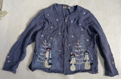 Croft & Barrow pull gilet cardigan zippé Noël fêtes bonhommes de neige L XL - Photo 1/4