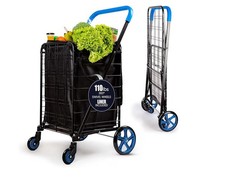 SereneLife Large Folding Utility Shopping Cart with Removable Liner   Blue 