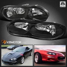 Black Fits 1998-2002 Chevy Camaro Z28 Headlights Lamps Left+Right Replacement