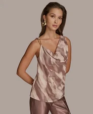 Donna Karan New York Women's Printed Cowlneck Top - Mink Multi - S