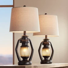 Horace Rustic Table Lamps 25 1/4" High Set of 2 Brown Nightlight Oatmeal Shade