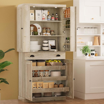 IRONCK Kitchen Pantry Cabinet 72'' Height, Freestanding Cupboard with Drawer, Sli