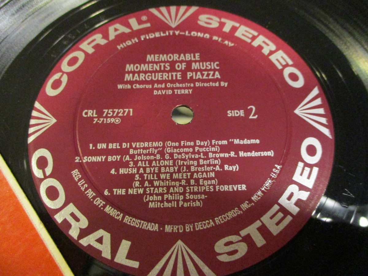 1959 MARGUERITE PIAZZA Memorable Moments Of Music LP Coral 757271