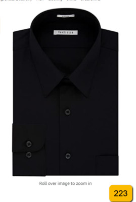 Van Heusen Men's Poplin Regular Fit Solid Point Collar Dress Shirt, Black,  Small | eBay