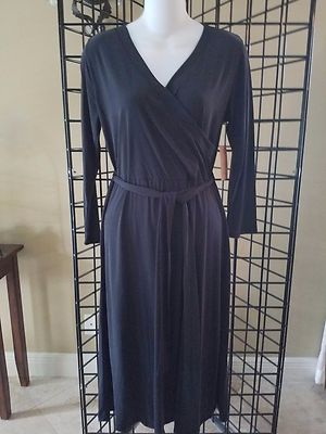 NWT Accent Women's Black Knit Wrap Around Look Dress, Size S/M