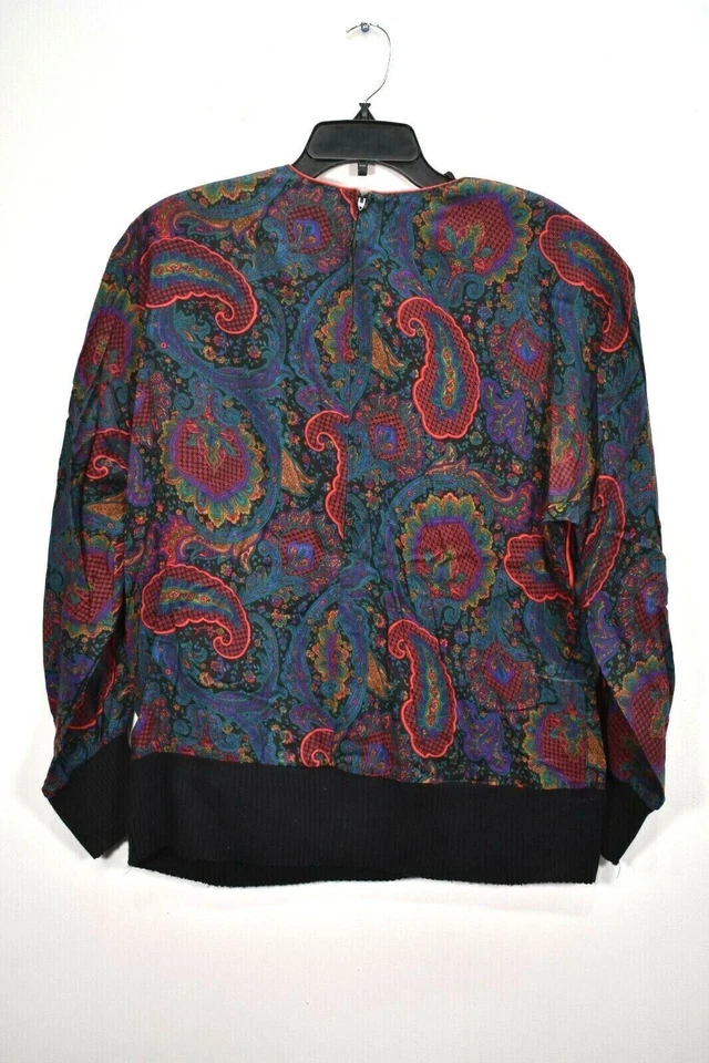 Vintage Leslie Fay Womens Multicolor Paisley Print Crew Neck Long Sleeve Top 12 - Image 2 of 4