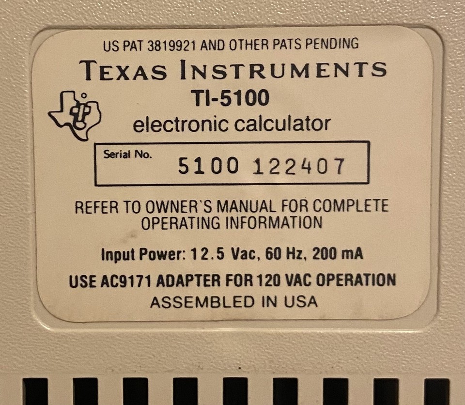 Texas Instruments Electronic Desktop Calculator TI5100 + AC Adapter