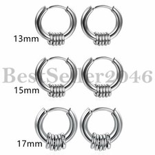 Men Women Stainless Steel Silver Small Round Tube Endless Hoop Earrings 13-17mm