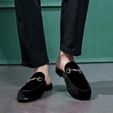 Men's Shoes Velvet Gold Buckle Slip-On Casual Slippers Indoor Outdoor Sandals