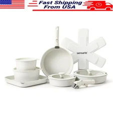 17 Piece Nonstick Cookware Set Removable Handle Induction Safe Easy Storage New