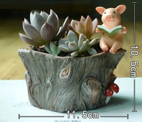 Mini Flower Pot with Pig Statue Garden Sculpture Tabletop Figurine Decor Gifts - Picture 2 of 3