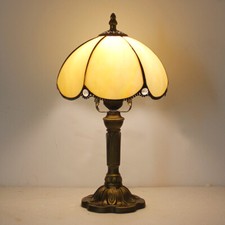 Bedroom table bedside lamp tiffany glass shade 13.8" tall diamond design vintage