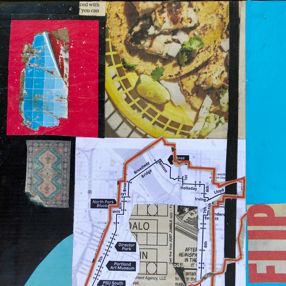 Arte de palabras collage abstracto azul frívolo en viajes... Steven Tannenbaum Foto 4 de 4