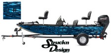 Blue Faux Chrome 3D style Blocks Bass Boat Decal Wrap USA Vinyl